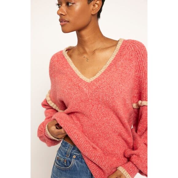 joie Bodie V-Neck Sweater Ponciana/Red Ruffle Sleeve Women’s Size S - Picture 3 of 9